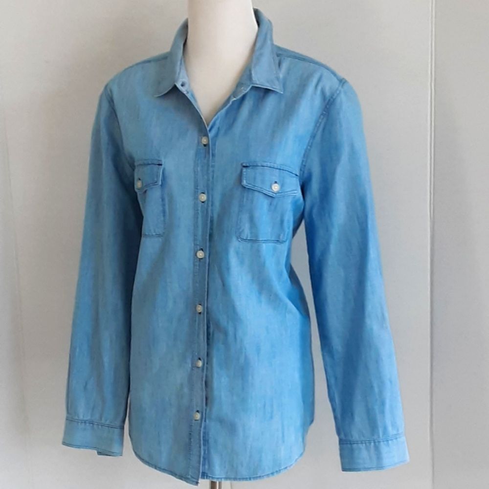 OLD NAVY Light Wash Blue Denim Classic Button Up Shirt Sz L